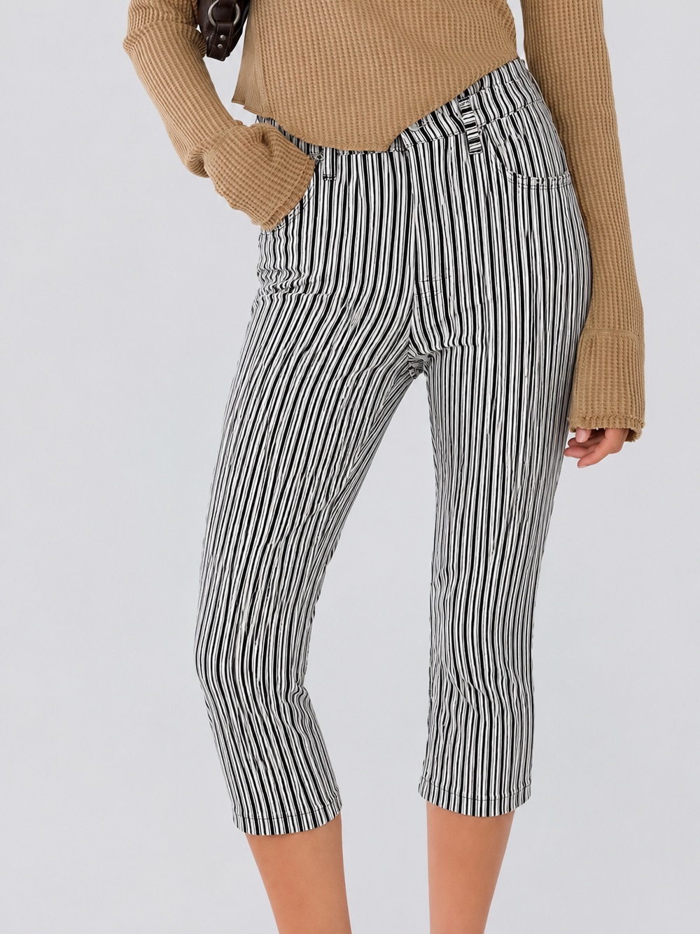 NWT Candie’s Audrey Ankle Stripe Pants Women’s Size 13 Black White Stretch